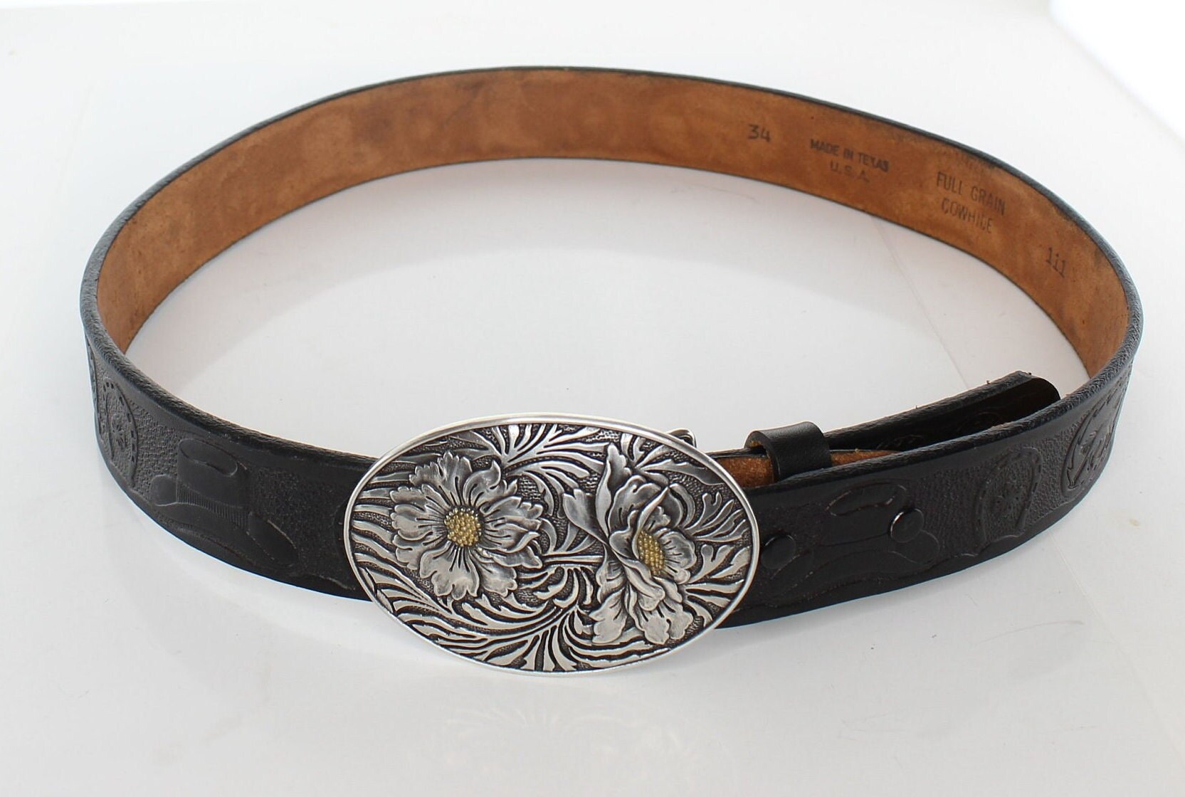 1pc Bohemian Style black/Brown Ruby Flower Buckle Goth western belt - TikTok Shop main image 3