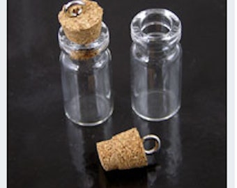Colgante de botella de vidrio con anillo de tapón de corcho, vial de 28 mm, paquete de 2