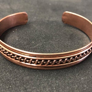 Pure Copper Twisted Wire Cuff Bracelet, Adjustable, Antiqued, Each