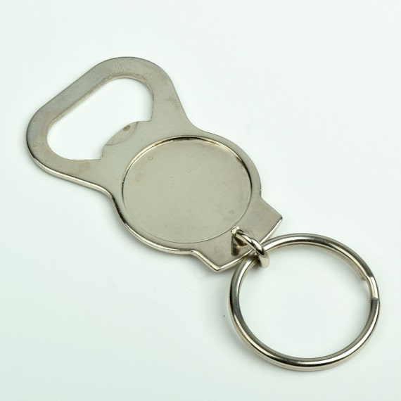 Keychain Bottle Cap Opener, Silver Plate, Bezel , 2 Each J819