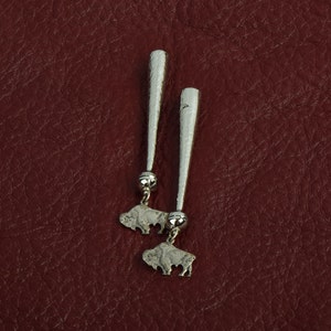 Buffalo Bison Bolo Tips, antique silver, Made in USA, Set of 2