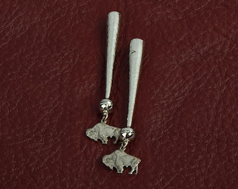 Buffalo Bison Bolo Tips, antique silver, Made in USA, Set of 2