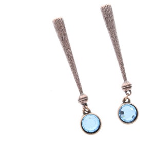 Turquoise Drop Bolo Tips, antique copper  Made in USA, aqua crystal set, Set of 2