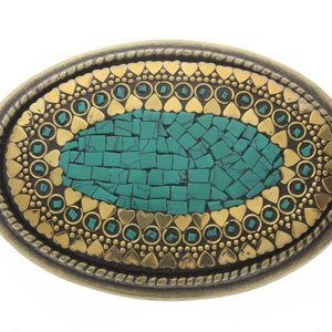 Mosaic buckle 4&quot; long x 2.25 H,    inlay buckle, fits 1.5&quot; Belt