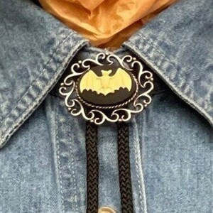 Bat Bolo Tie with matching tips. Gift Box. 36&quot; cord, handmade in USA, Each