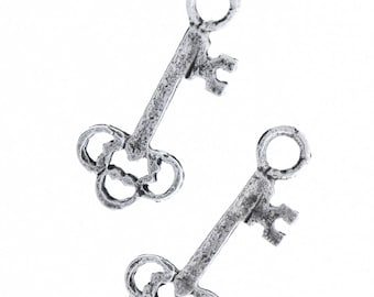 33mm Skeleton Key Charm Pendant, filigree top, antique silver finish, cast pewter, Made in USA, Pack of 6