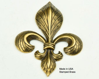 Fleur De Lis Charm, Antique Gold finish, Made of USA Brass, Stamped with high detail, pack of 2