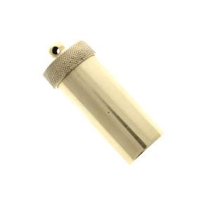 Round Brass Pill Canister Vial Pendant, 1.62 inches, screw on and off cap, gold plate, Each