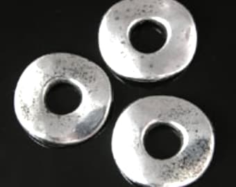 25mm Hammered Ring Bead, for Macrame and Jewelry, 9mm hole, Antique Gold or Antique Silver, pack of 12