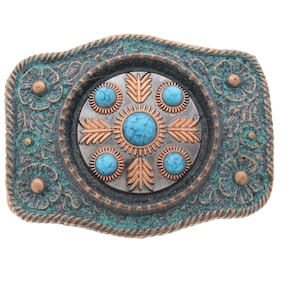 Turquoise Buckle, Antique patina , made in USA