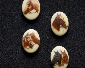 18 mm クォーターホース ドレサージュ リモージュ カメオ カボション、18 x 13 mm、ヴィンテージ リソグラフィー、4 個パック