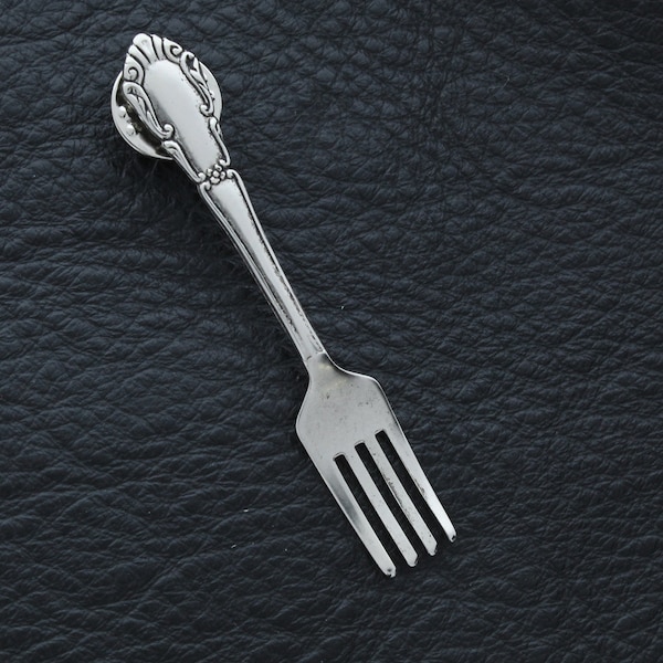 Keep your Fork" Lapel Pin, The Best is Yet to Come," Antique Silver, Handmade in USA, Each