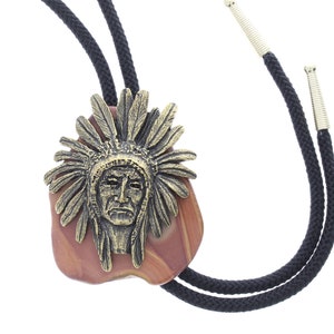 Indian Chief  BOLO TIE,, on agate  36: cord, made in USA
