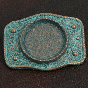 3.2&quot; Silver Dollar Coin Bezel Belt Buckle Base, Verdigris Green Copper Patina, Antique Gold or Antique Copper, Made in USA, Each