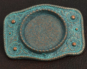 3.2&quot; Silver Dollar Coin Bezel Belt Buckle Base, Verdigris Green Copper Patina, Antique Gold or Antique Copper, Made in USA, Each