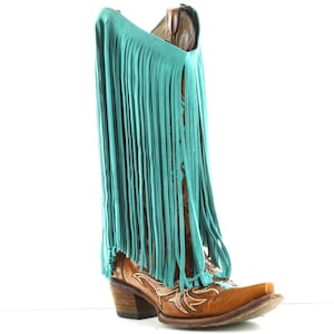 Leather Fringe Turquoise, 10&quot; length with 1/2&quot; bias at top, Made in USA, Sold by the FOOT (12 inches) C1027/39