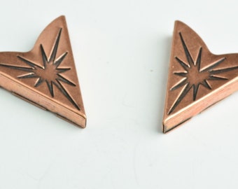 Western Collar Tip, 32x35mm Star Burst Collar Tip, copper, One Pair