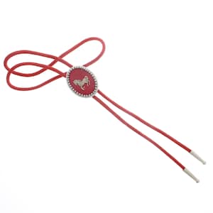 Western Bolo Tie, Pony charm. Antique Silver, 36&quot; cord red, silver tips, Made in USA  each