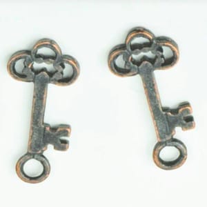 20mm Skeleton Key Charms, Antique Copper, Made in USA, Pack of 6