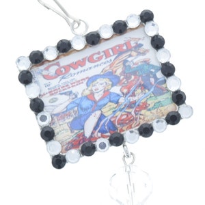 Vintage Campfire Cowgirl Art Onyx Crystal Frame-hanger, 46 x 36 mm zilveren rechthoek, verpakking van 3