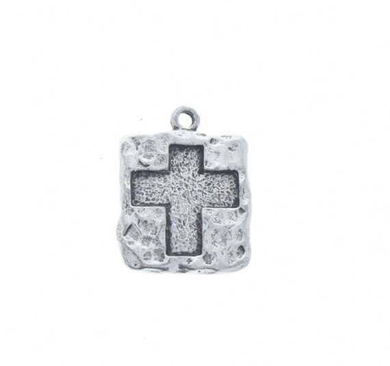 Cross Charm Oval with Inset Antiqued Cross Design Sterling Silver Cross Charm Oval with Inset Antiqued Cross Design Sterling Silver