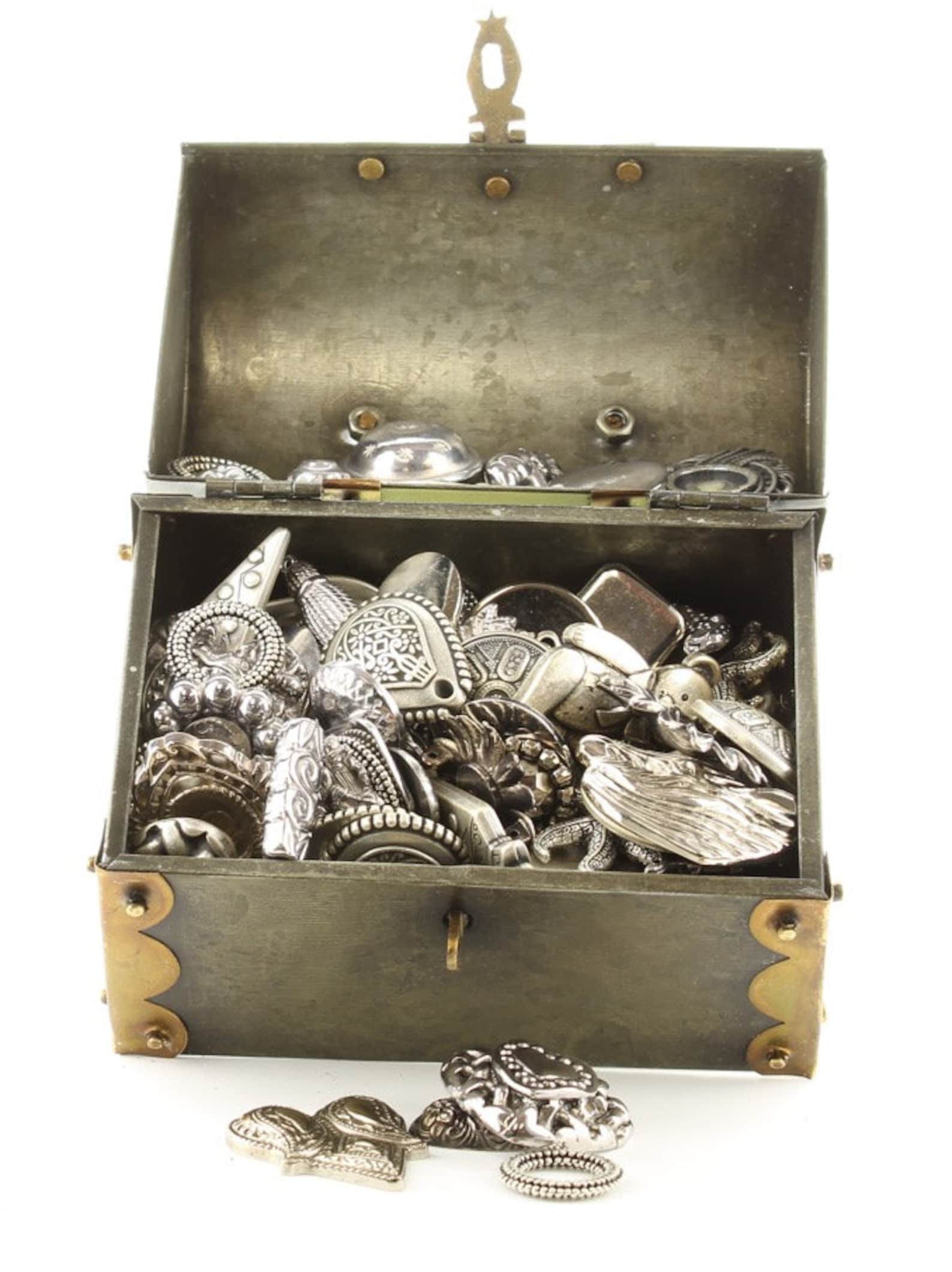 Treasure Chest of Treasures, Silver Plated Jewelry Findings, Each Chest 