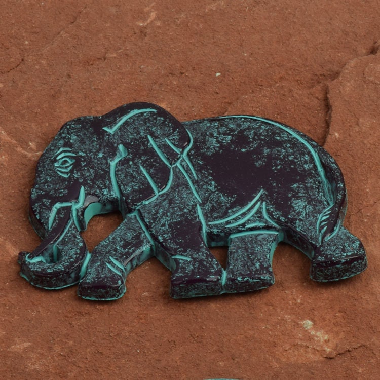 Elephant Jewelry Component Finding, 51mm Rustic Patina Turquoise Plating flat back, Each
