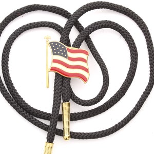 Western Bolo Tie with USA flag, Made in USA, each