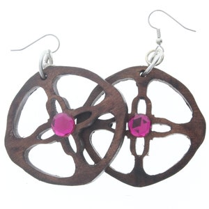 48mm Walnut Wood Cross Shield Cutout earrings pair