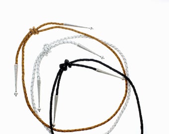 Braided Leather Hat Band, Black, White, Brown, made in USA, each