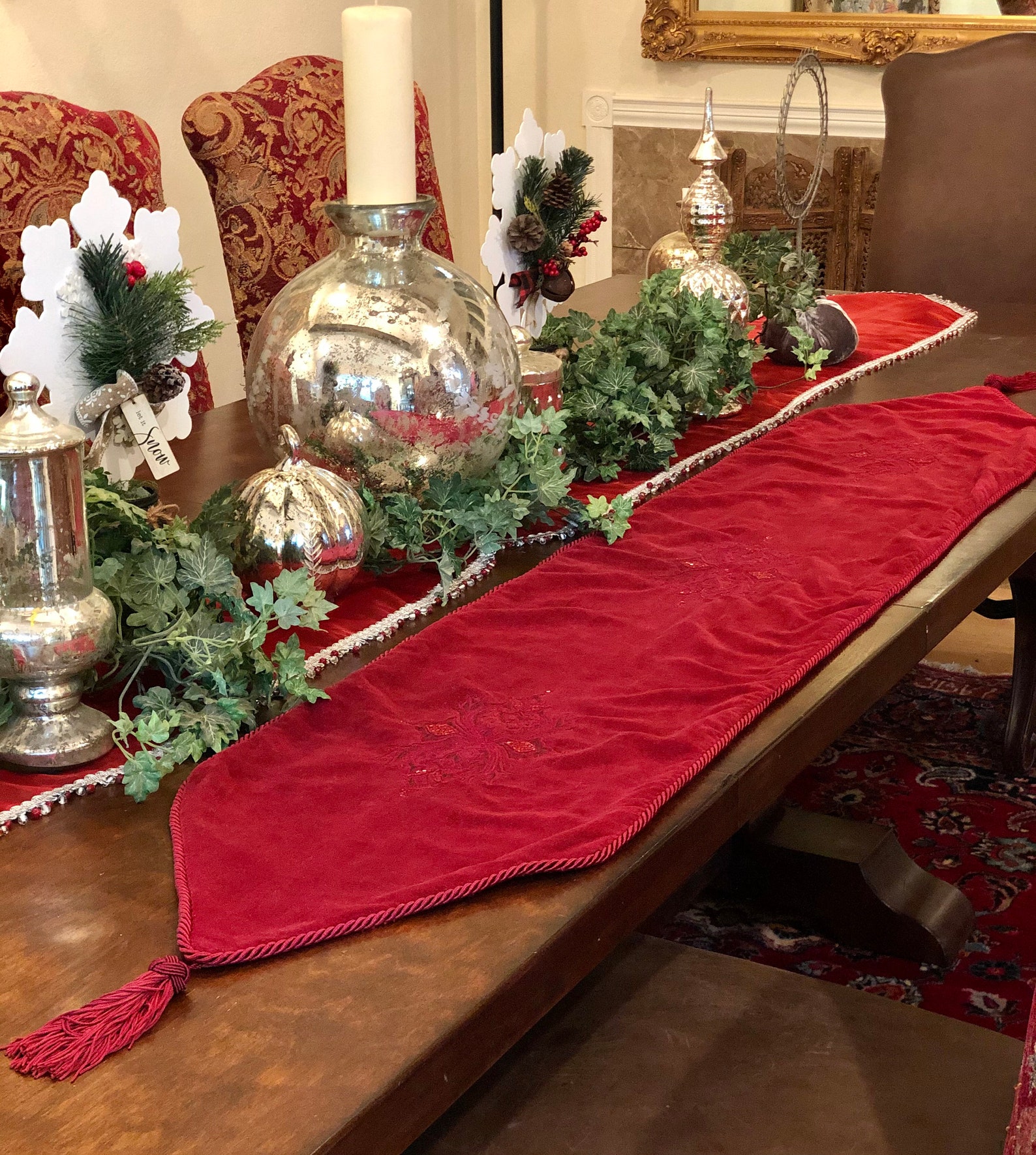 Vintage Velvet Table Runner Beaded With Tassels Gold/black Etsy