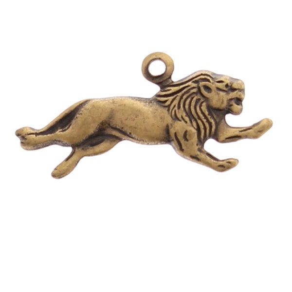 18mm Vintage Running Lion Charm, Antique Gold or Classic Silver, Made in USA, pack of 6