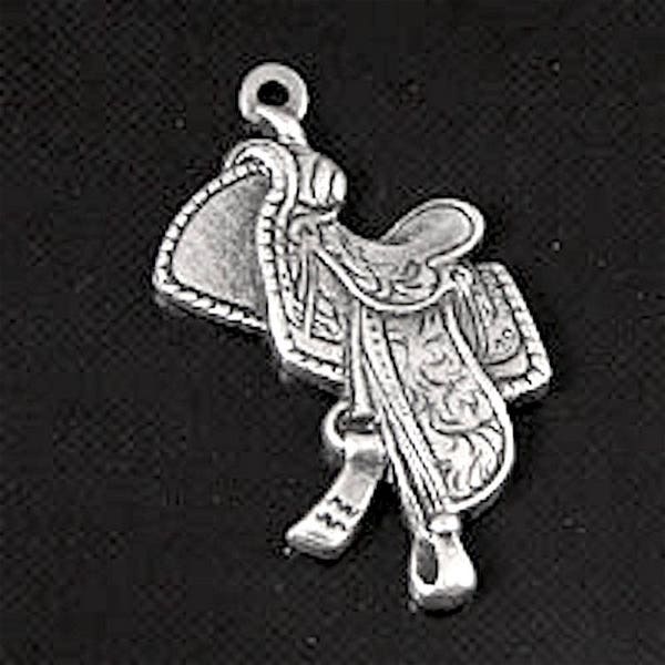 24mm Vintage Tooled Western Saddle Charms, Antique Gold or Antique Silver, Made in USA, Pack of 6