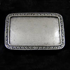 Rectangle Belt Buckle Bases, 2mm Bezel depth with Swirl Fret Border, Antique Silver or Rustic Brown, Made in USA,