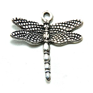 Dragonfly Charm, Classic Silver, Made in USA, pack of 6