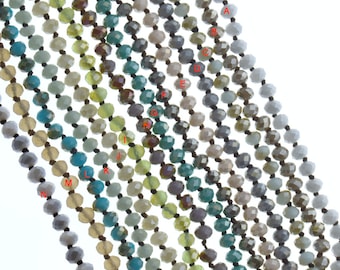 60" Hand knotted Crystal Necklaces, 8mm faceted crystal beads, Each