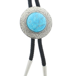 Bolo Tie on 36&quot; Cord , hallowite turq gemstone, 25mm stone