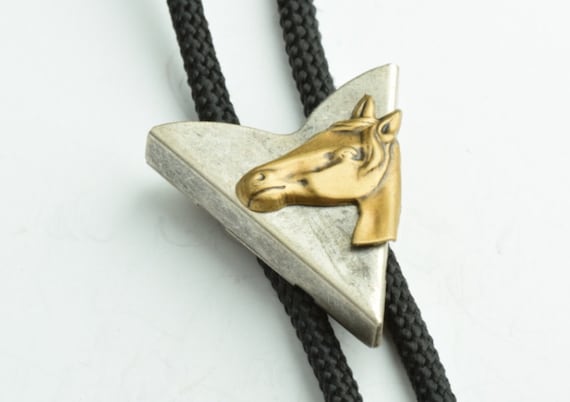 Gold Horse Bolo Tie on Antique Silver With 36 display picture 2