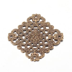 40mm Square Filigree Crown Rhombus Finding, Antique Gold, pack of 6