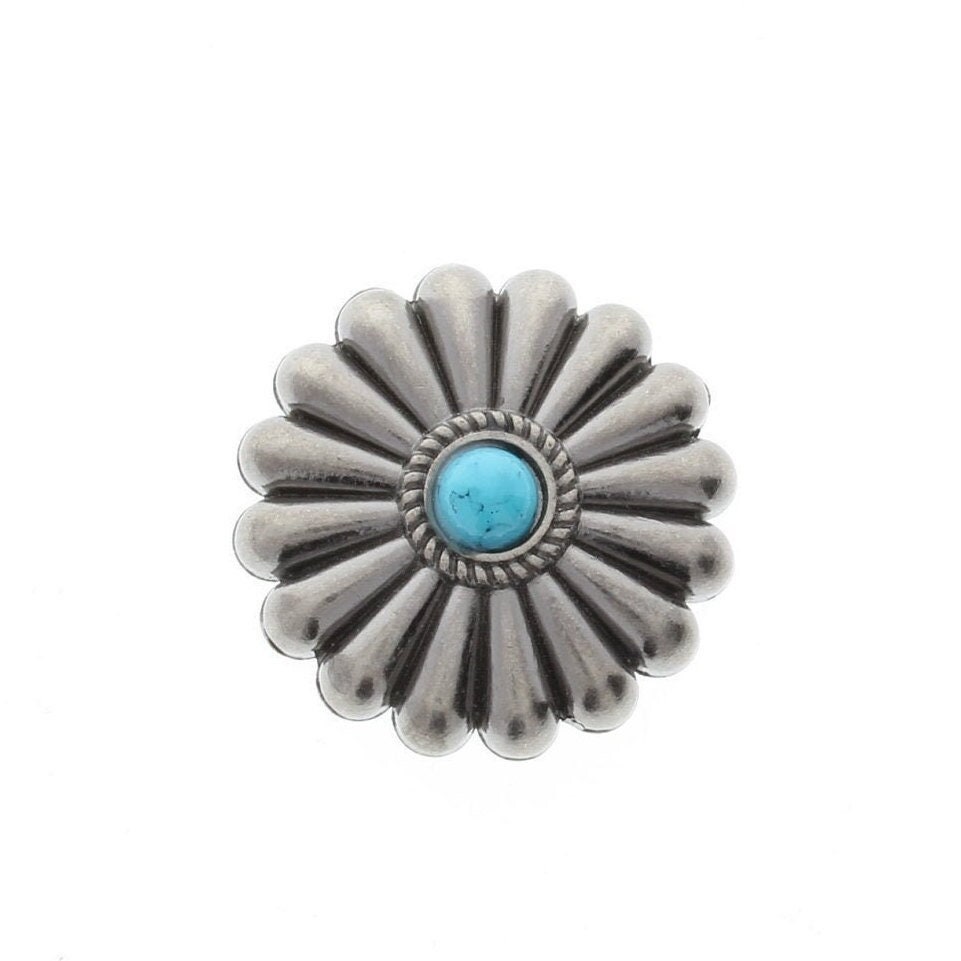 Fluted Round Concho With Turquoise, Onyx or Carnelian, 1.34