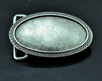 Oval Buckle Bezel Base, silver or rustic, Each