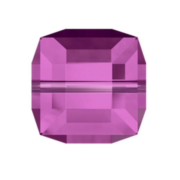 Swarovski Crystal Square Bead, 8mm, 4mm, Fuchsia (pink), #5601 Faceted Cube, pack of 6 or 12