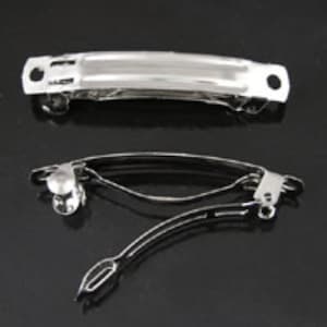 May include: Two silver hair clips. One is a straight bar clip and the other is a curved clip.