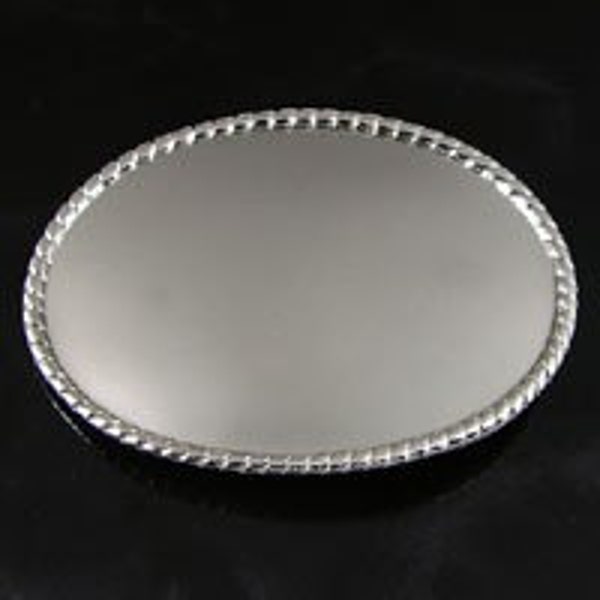 3.5" Rope Edge Belt Buckles in Silver Finish, Oval with D-ring on back, 1 ea  G321S