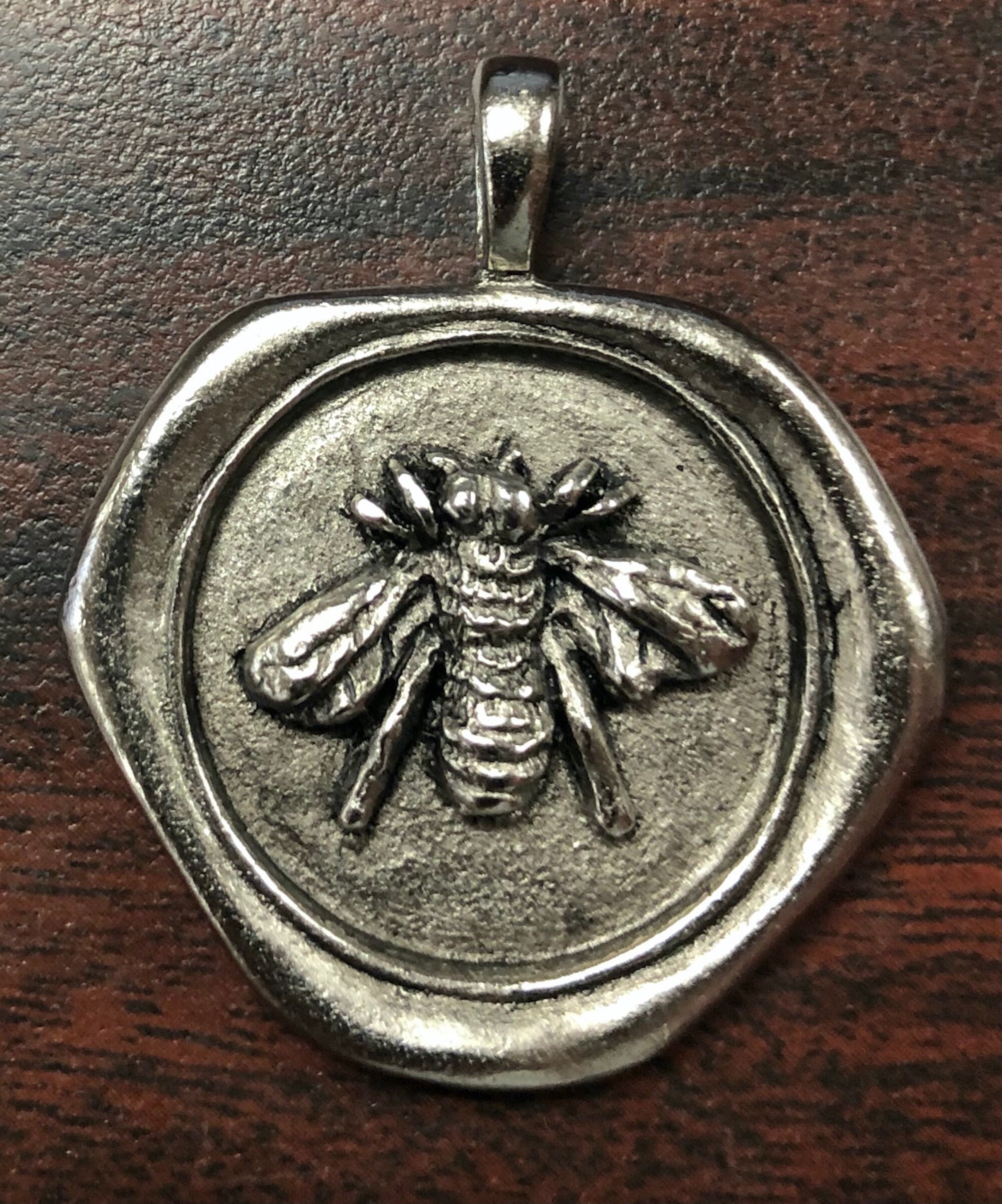 Honey Bee or Mason Wax Seal Bezel Pendant, 40mm, Antique Silver, Made in USA, Bee Seal, each