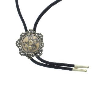 Cactus Patch Bolo, Antique Gold Black Cord , Made in USA, Each