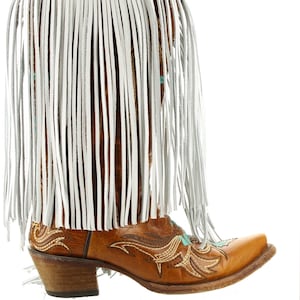 Leather Fringe White, 10 inch length with 1/2&quot; bias at the top, Made in USA, Sold by the Foot