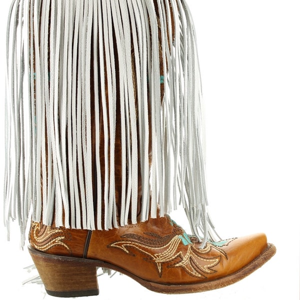Leather Fringe White, 10 inch length with 1/2" bias at the top, Made in USA, Sold by the Foot