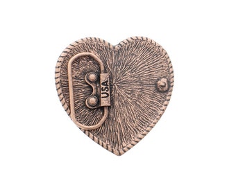 Heart Belt Buckle, Silver or Copper Finish, Interchangeable D Ring
