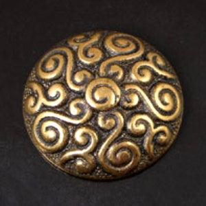 30mm Scrolled Baroque Cabochon, for buttons and earrings, flat back, no holes or shank, Vintage, Antique Gold, pack of 3